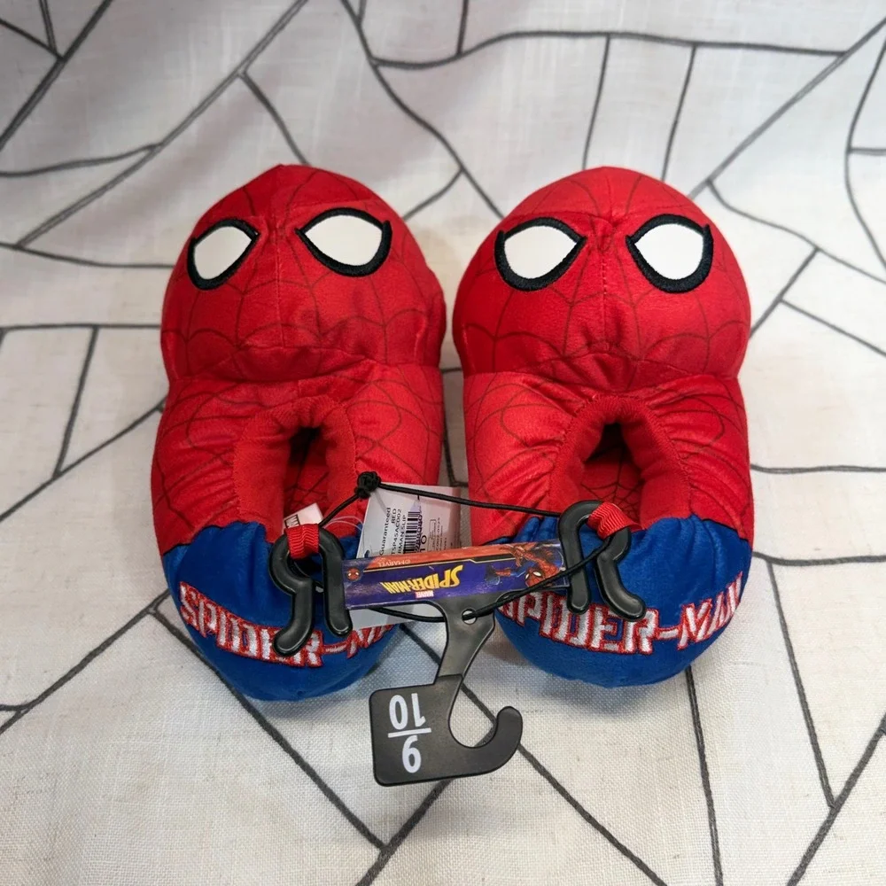 Marvel Spider-Man Slippers Size‎ 9/10 Red Blue Toddler Boys Plush House Shoes